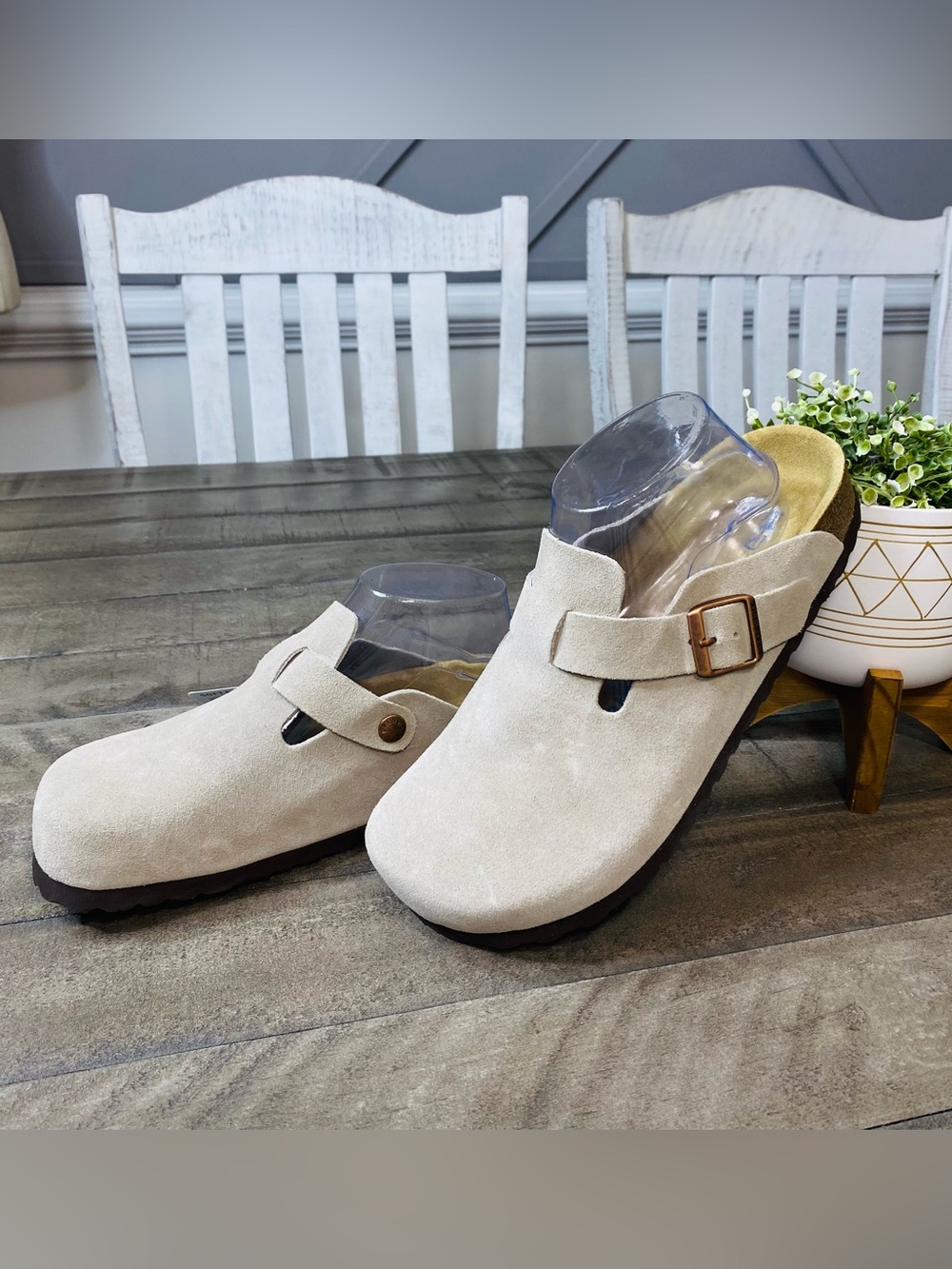 Birkenstock Boston Suede Clogs Antique White Soft Footbed Size Women’s 40 US 9